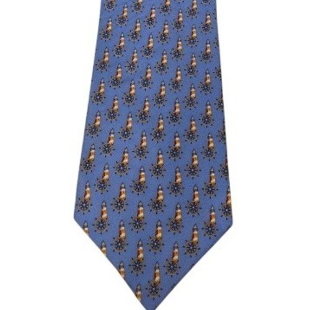 Oak Hill Men Handmade Silk Tie Mason Necktie Blue nautical Lighthouse Ship B1